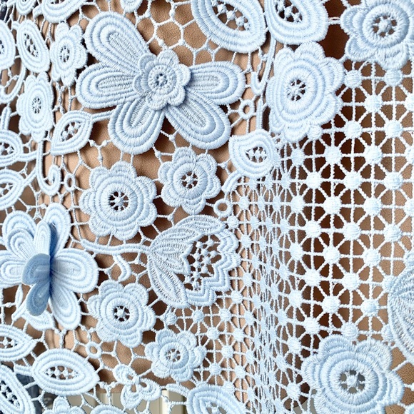 ❌SOLD❌ SELF-PORTRAIT Pale Blue Floral Guipure Lace Long Sleeve Dress - Picture 6 of 10